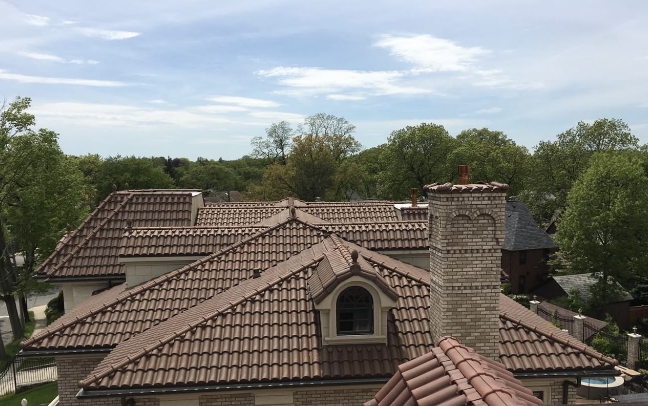Walnut brown flat-profile clay tile roof