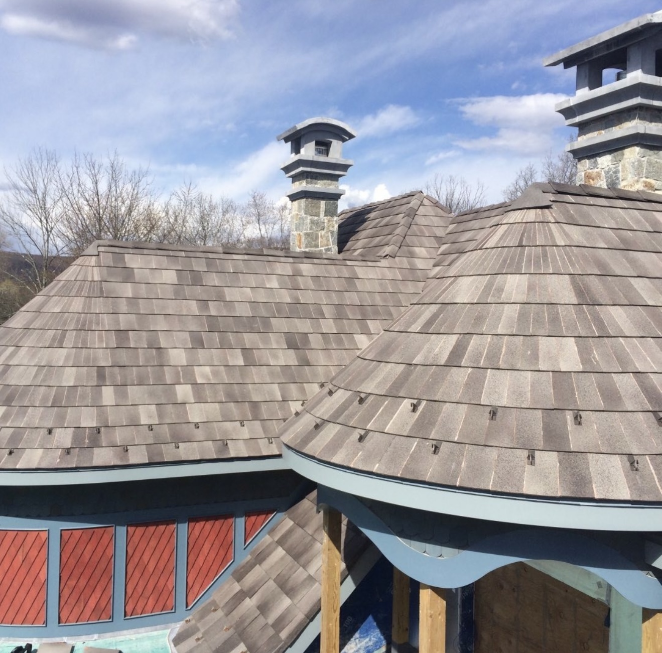 Slate-grey flat clay tile roof